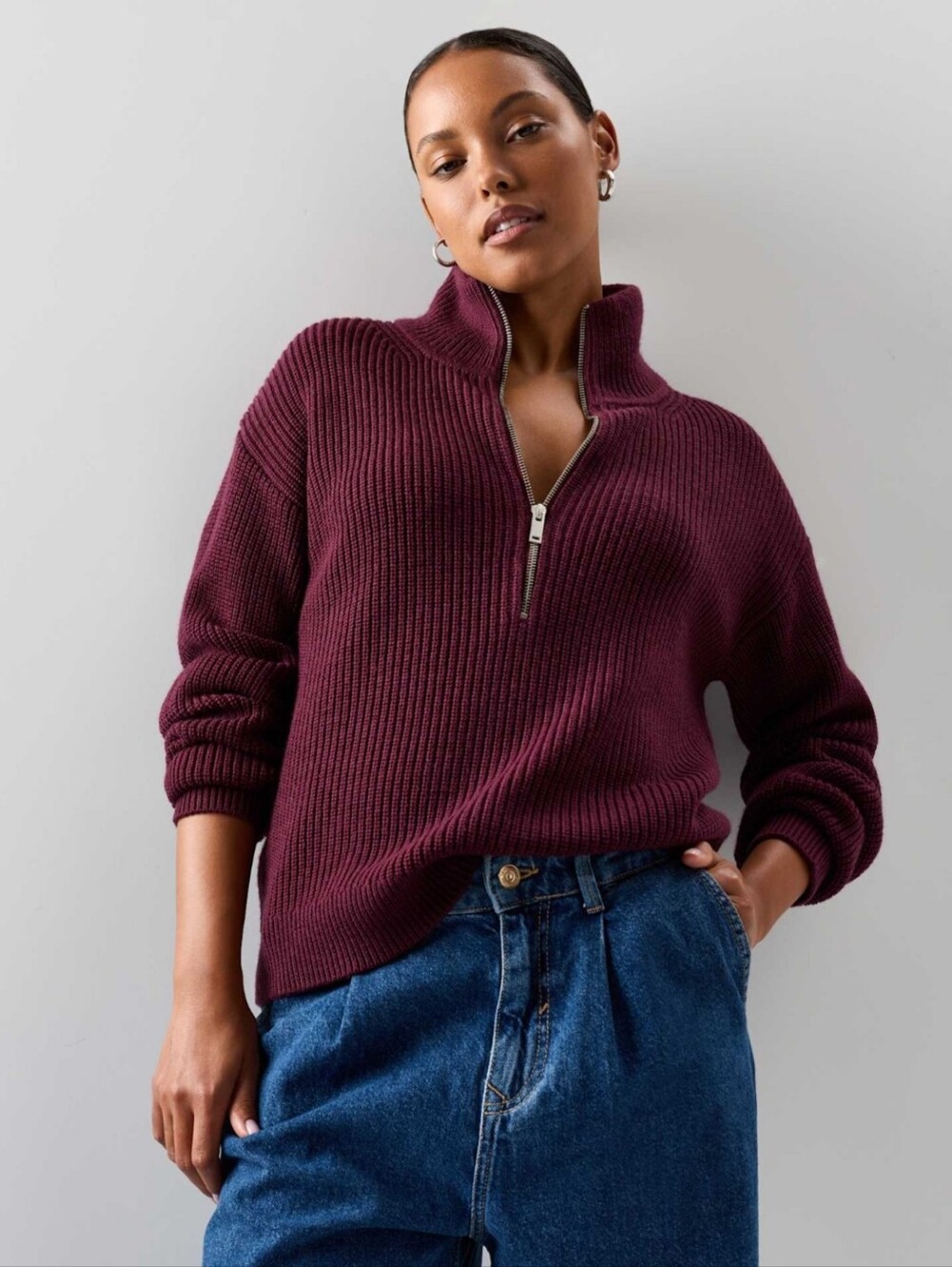 Quince Australian Merino Wool Half Zip Sweater Barolo Burgundy